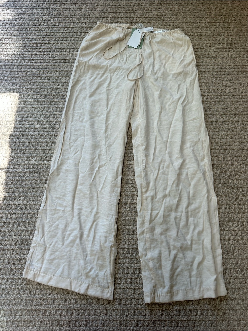 H&M NWT Cream Wide Leg Drawstring Pants Sz S - Picture 2 of 5